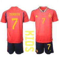 Spania Alvaro Morata #7 Hjemmedraktsett Barn VM 2022 Kortermet (+ Korte bukser)